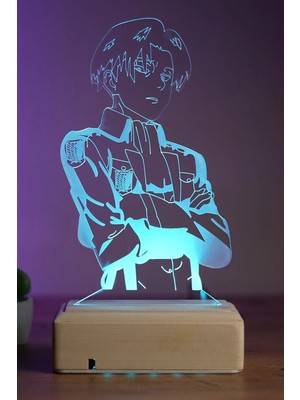 Modiwa Design Captain Levi Ackerman 16 Renk Uzaktan Kumandalı 3D Ahşap Gece Lambası Hediyelik