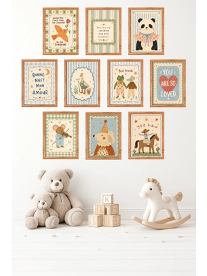 UNT 10'lu Çerçeve Görünümlü Pastel | Bebek Odası | Nursery, Minimalist, Vintage Tablo Seti 15X20 cm Mdf Uv Baskı