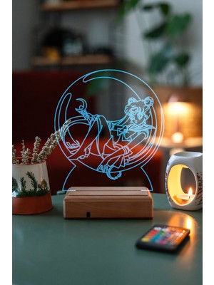 Modiwa Design Sailor Moon Usagi Tsukino 16 Renk Uzaktan Kumandalı 3D Ahşap Gece Lambası Hediyelik