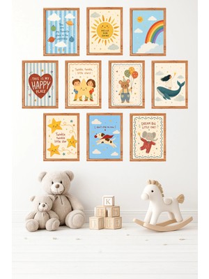 UNT 10'lu Çerçeve Görünümlü Pastel | Bebek Odası | Nursery, Minimalist, Vintage Tablo Seti 15X20 cm Mdf Uv Baskı