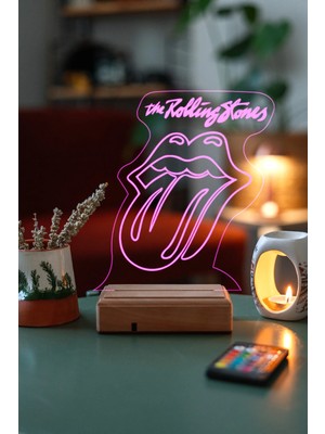 Modiwa Design The Rolling Stones 16 Renk Uzaktan Kumandalı 3D Ahşap Gece Lambası Hediyelik