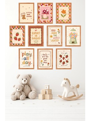 UNT 10'lu Çerçeve Görünümlü Pastel | Bebek Odası | Nursery, Minimalist, Vintage Tablo Seti 15X20 cm Mdf Uv Baskı