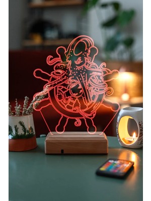 Modiwa Design Dümen ve Ahtapot 16 Renk Uzaktan Kumandalı 3D Ahşap Gece Lambası Hediyelik
