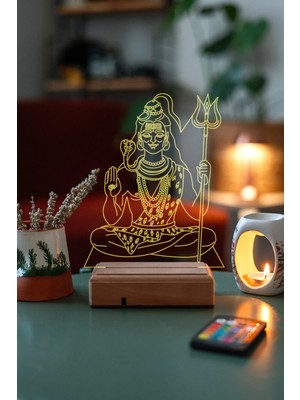 Modiwa Design Lord Shiva 16 Renk Uzaktan Kumandalı 3D Ahşap Gece Lambası Hediyelik