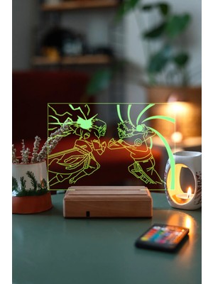 Modiwa Design Naruto: Shippuden Uzumaki Sasuke 16 Renk Uzaktan Kumandalı 3D Ahşap Gece Lambası Hediyelik