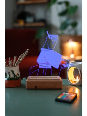 Modiwa Design Samuray Jack 16 Renk Uzaktan Kumandalı 3D Ahşap Gece Lambası Hediyelik
