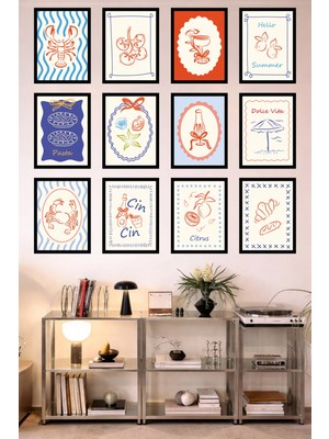 UNT 12’li Çerçeve Görünümlü Mutfak | Modern | Retro Duvar Posteri Tablo Seti– 15X20 cm Mdf Uv Baskı