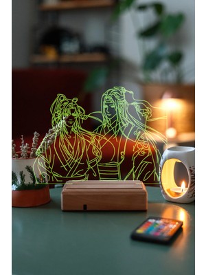 Modiwa Design Lan Wangji And Wei Wuxian 16 Renk Uzaktan Kumandalı 3D Ahşap Gece Lambası Hediyelik