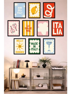 UNT 10'lu Çerçeve Görünümlü Mutfak | Modern | Retro Duvar Posteri Tablo Seti– 15X20 cm Mdf Uv Baskı
