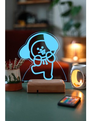 Modiwa Design BT21 Chimmy Bts Jimin 16 Renk Uzaktan Kumandalı 3D Ahşap Gece Lambası Hediyelik