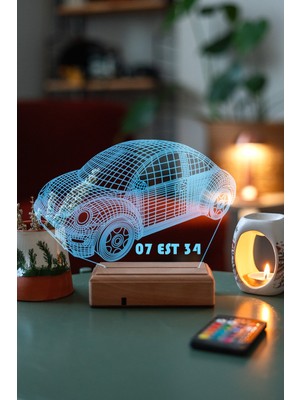 Modiwa Design Volkswagen Beetle 16 Renk Uzaktan Kumandalı 3D Ahşap Gece Lambası Hediyelik