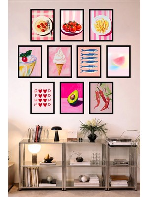 UNT 10'lu Çerçeve Görünümlü Mutfak | Modern | Retro Duvar Posteri Tablo Seti– 15X20 cm Mdf Uv Baskı
