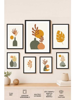 UNT Bohem Minimalist 7’lı Çerçeve Görünümlü Mdf Tablo Seti – Modern Iskandinav Duvar Dekoru Alternatif Güçlü Başlıklar: