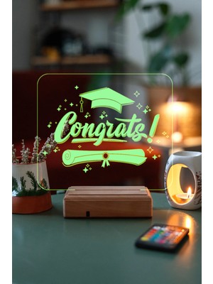 Modiwa Design Congratulations Mezuniyet 16 Renk Uzaktan Kumandalı 3D Ahşap Gece Lambası Hediyelik