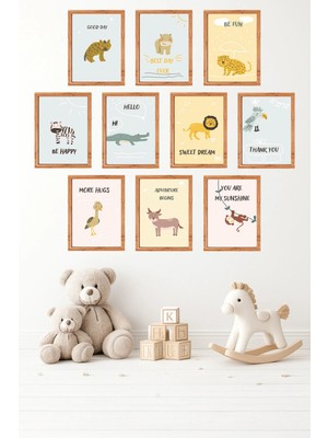 UNT 10'lu Çerçeve Görünümlü Bebek ve Çocuk Odası Duvar Tablo Seti – 15X20 cm Mdf Uv Baskı