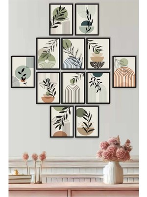UNT Çerçeve Görünümlü Minimal Botanik Duvar Tablosu 12’li Set | Iskandinav & Modern Ev Dekoru
