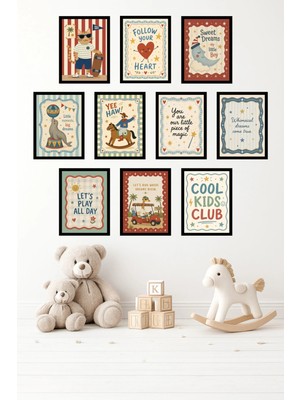 UNT 10'lu Çerçeve Görünümlü Pastel | Bebek Odası | Nursery, Minimalist, Vintage Tablo Seti 15X20 cm Mdf Uv Baskı