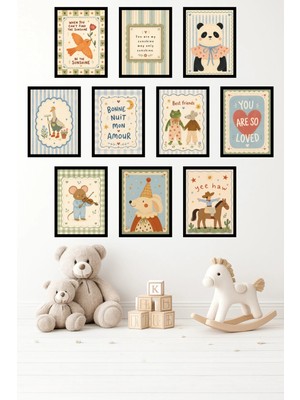 UNT 10'lu Çerçeve Görünümlü Pastel | Bebek Odası | Nursery, Minimalist, Vintage Tablo Seti 15X20 cm Mdf Uv Baskı