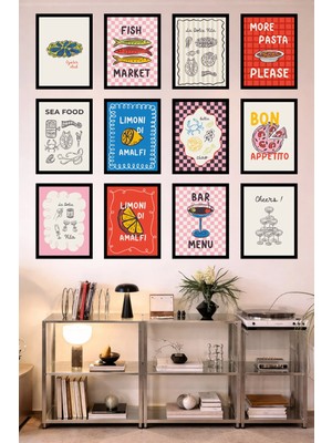 UNT 12’li Çerçeve Görünümlü Mutfak | Modern | Retro Duvar Posteri Tablo Seti– 15X20 cm Mdf Uv Baskı