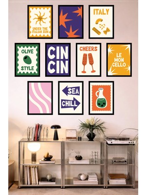 UNT 10'lu Çerçeve Görünümlü Mutfak | Modern | Retro Duvar Posteri Tablo Seti– 15X20 cm Mdf Uv Baskı