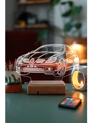 Modiwa Design Araba Aydınlatma 16 Renk Uzaktan Kumandalı 3D Ahşap Gece Lambası Hediyelik