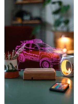 Modiwa Design Ofroad Sevenlere 16 Renk Uzaktan Kumandalı 3D Ahşap Gece Lambası Hediyelik