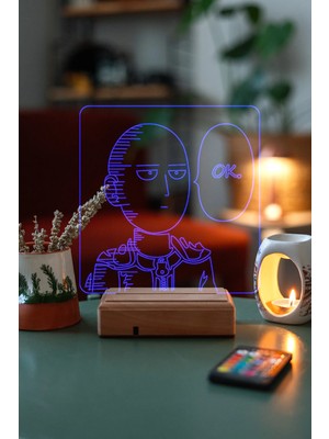 Modiwa Design Saitama - One-Punch Man 16 Renk Uzaktan Kumandalı 3D Ahşap Gece Lambası Hediyelik