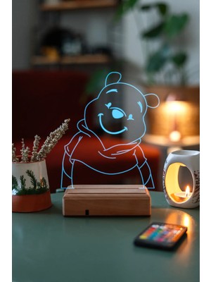 Modiwa Design Winnie The Pooh Ayı Winnie 16 Renk Uzaktan Kumandalı 3D Ahşap Gece Lambası Hediyelik