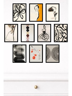 UNT 10'lu Çerçeve Görünümlü Modern Duvar Tablo Seti – 15X20 cm Mdf Uv Baskı