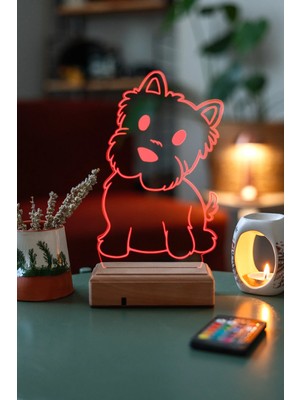 Modiwa Design Şirin Köpek 16 Renk Uzaktan Kumandalı 3D Ahşap Gece Lambası Hediyelik