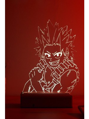 Modiwa Design Eijiro Kirishima My Hero Academia 16 Renk Uzaktan Kumandalı 3D Ahşap Gece Lambası Hediyelik