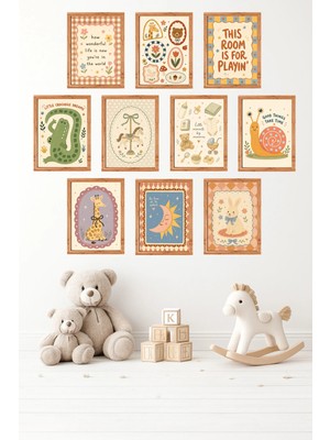 UNT 10'lu Çerçeve Görünümlü Pastel | Bebek Odası | Nursery, Minimalist, Vintage Tablo Seti 15X20 cm Mdf Uv Baskı