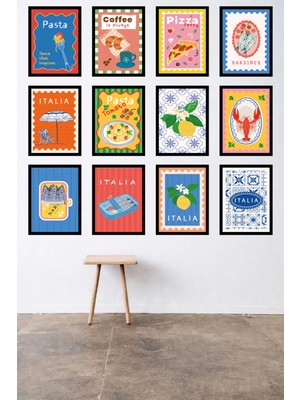 UNT 12’li Çerçeve Görünümlü Mutfak | Modern | Retro Duvar Posteri Tablo Seti– 15X20 cm Mdf Uv Baskı