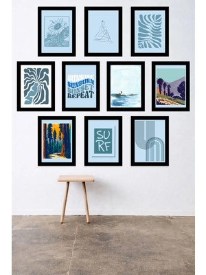 UNT 10'lu Çerçeve Görünümlü Modern Bohem Duvar Tablo Seti – 15X20 cm Mdf Uv Baskı
