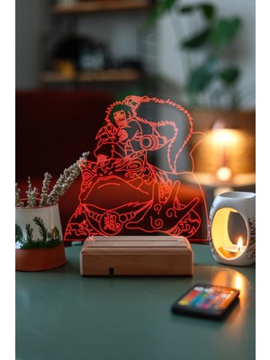 Modiwa Design Jiraiya Naruto Shippuden 16 Renk Uzaktan Kumandalı 3D Ahşap Gece Lambası Hediyelik