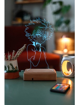 Modiwa Design Hunter x Hunter Killua 16 Renk Uzaktan Kumandalı 3D Ahşap Gece Lambası Hediyelik