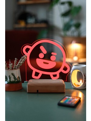 Modiwa Design BT21 Shooky Bts Min Yoongi 16 Renk Uzaktan Kumandalı 3D Ahşap Gece Lambası Hediyelik