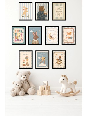 UNT 10'lu Çerçeve Görünümlü Pastel | Bebek Odası | Nursery, Minimalist, Vintage Tablo Seti 15X20 cm Mdf Uv Baskı