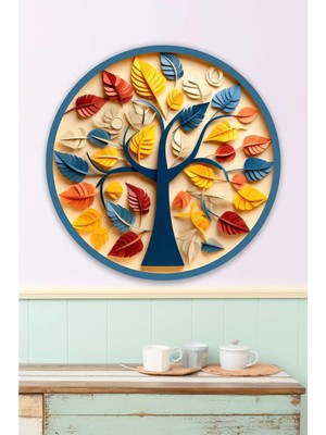 UNT Renkli Yaşam Ağacı Mdf Duvar Dekoru – Uv Baskı Yuvarlak Tablo 48 cm