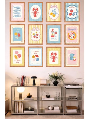 UNT 12’li Çerçeve Görünümlü Mutfak | Modern | Retro Duvar Posteri Tablo Seti– 15X20 cm Mdf Uv Baskı