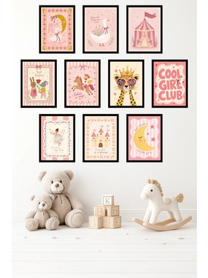UNT 10'lu Çerçeve Görünümlü Pastel Prenses Temalı | Bebek Odası | Nursery Tablo Seti 15X20 cm Mdf Uv Baskı