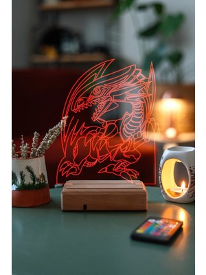 Modiwa Design Blue Eyes White Dragon - Yu-Gi-Oh! Mavi Gözlü Beyaz Ejder 16 Renk Uzaktan Kumandalı 3D Ahşap Gece