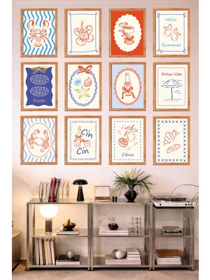 UNT 12’li Çerçeve Görünümlü Mutfak | Modern | Retro Duvar Posteri Tablo Seti– 15X20 cm Mdf Uv Baskı