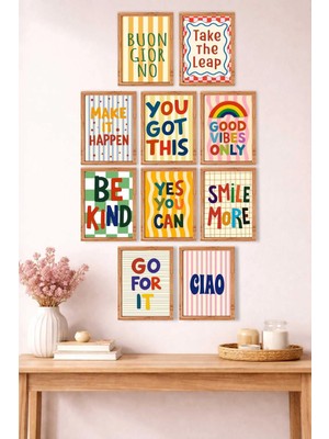 UNT Motivasyon Sözleri Duvar Tablo Seti Renkli Tasarım 15 x 20 Çerçevesiz Modern Tema Uv Baskı