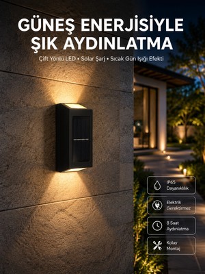 Epilons Yeni Model Solar Çift Taraflı Duvar Lambası Dekoratif Duvar Lambası