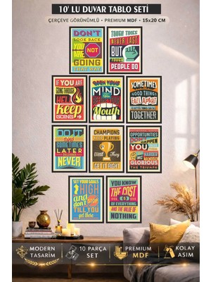 UNT Modern Motivasyon Sözleri 10 Parça Mdf Duvar Tablo Seti – 15X20 cm