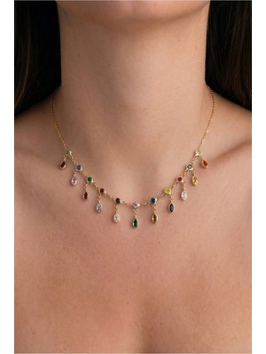 Minon - Gümüş Renkli Markiz Sallantılı Choker Kolye -925 Ayar - Şık Tasarım