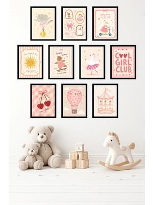 UNT 10'lu Çerçeve Görünümlü Pastel Prenses Temalı | Bebek Odası | Nursery Tablo Seti 15X20 cm Mdf Uv Baskı