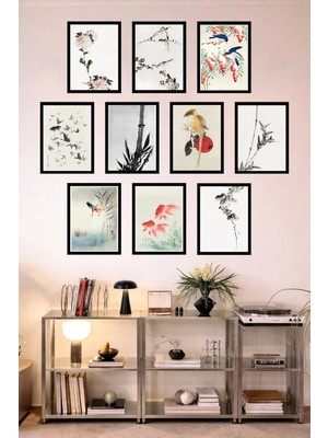 UNT 10'lu Çerçeve Görünümlü Feng Shui Japon Tarzı Minimal Tablo Seti – 15X20 cm Mdf Uv Baskı