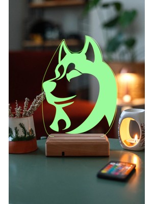 Modiwa Design Husky Köpek 16 Renk Uzaktan Kumandalı 3D Ahşap Gece Lambası Hediyelik